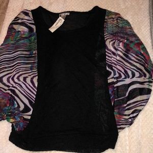 Alberto Makali black top w print sleeves